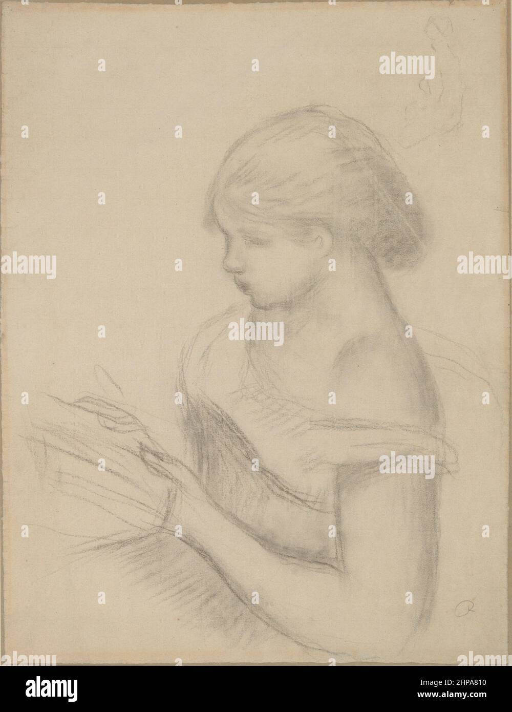 Titolo: A Girl Reading (with a Sketch of Sested Woman) Creatore: Pierre Auguste Renoir Data: N.d. Dimensioni: 62,7 x 48,5 cm terreno: Carbone, alcune battute posizione: Il Metropolitan Museum of Art, New York Foto Stock