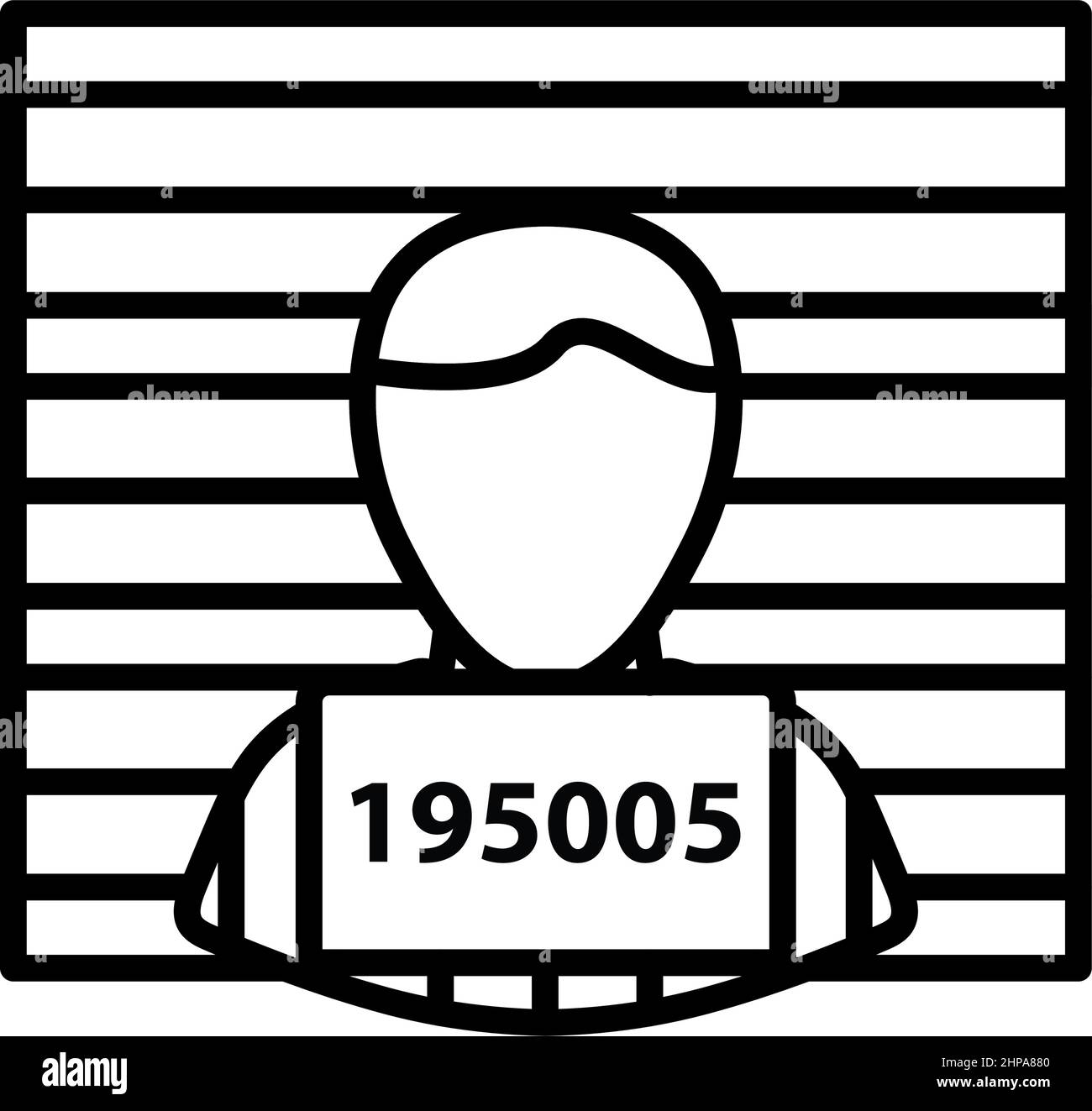 Prigioniero di fronte al muro con icona Scala. Design di contorni in grassetto con larghezza traccia modificabile. Illustrazione vettoriale. Illustrazione Vettoriale