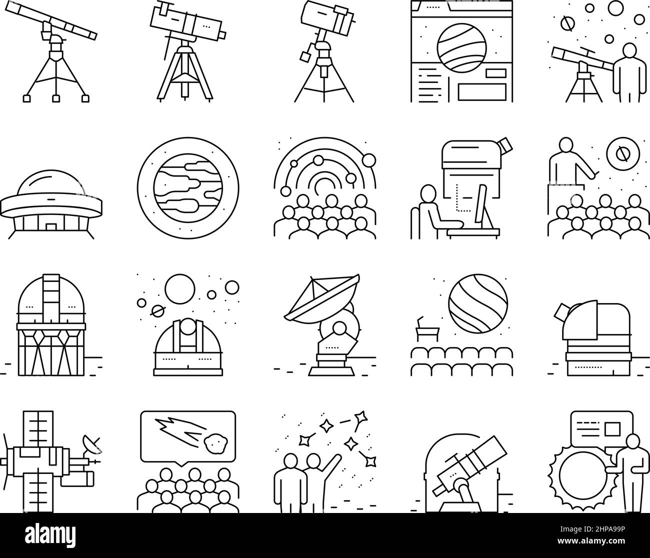 Planetarium Equipment Collection Icons Set Vector . Illustrazione Vettoriale