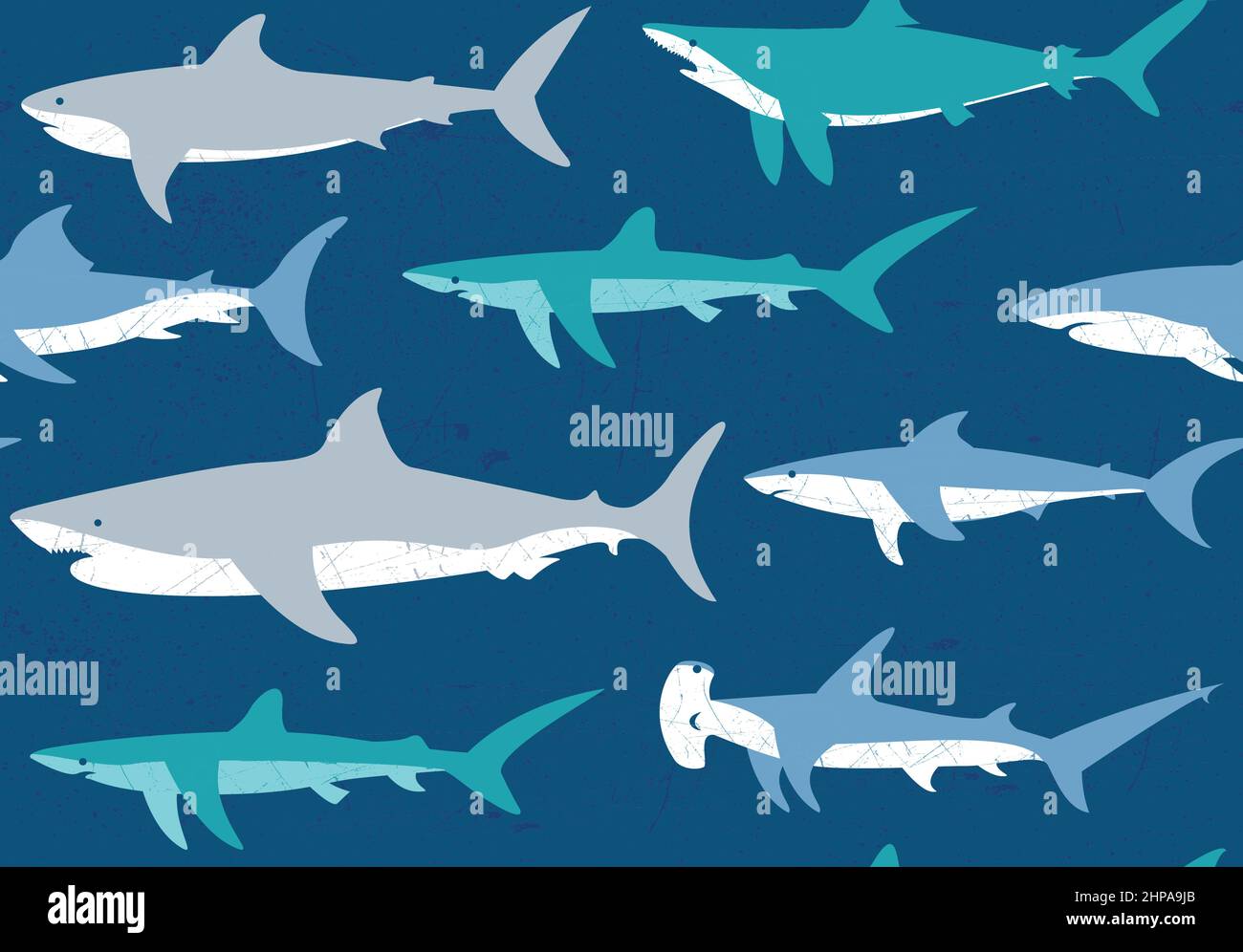 Shark Ocean Seamless Vector Pattern Illustrazione Vettoriale