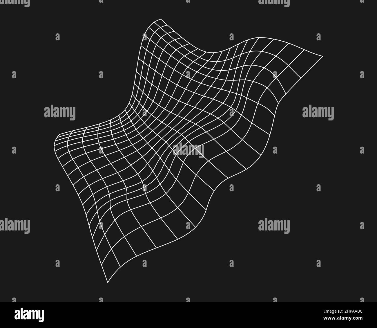 Cyber griglia distorta, elemento di design retro punk. Griglia della geometria a reticolo su sfondo nero. Illustrazione vettoriale Illustrazione Vettoriale