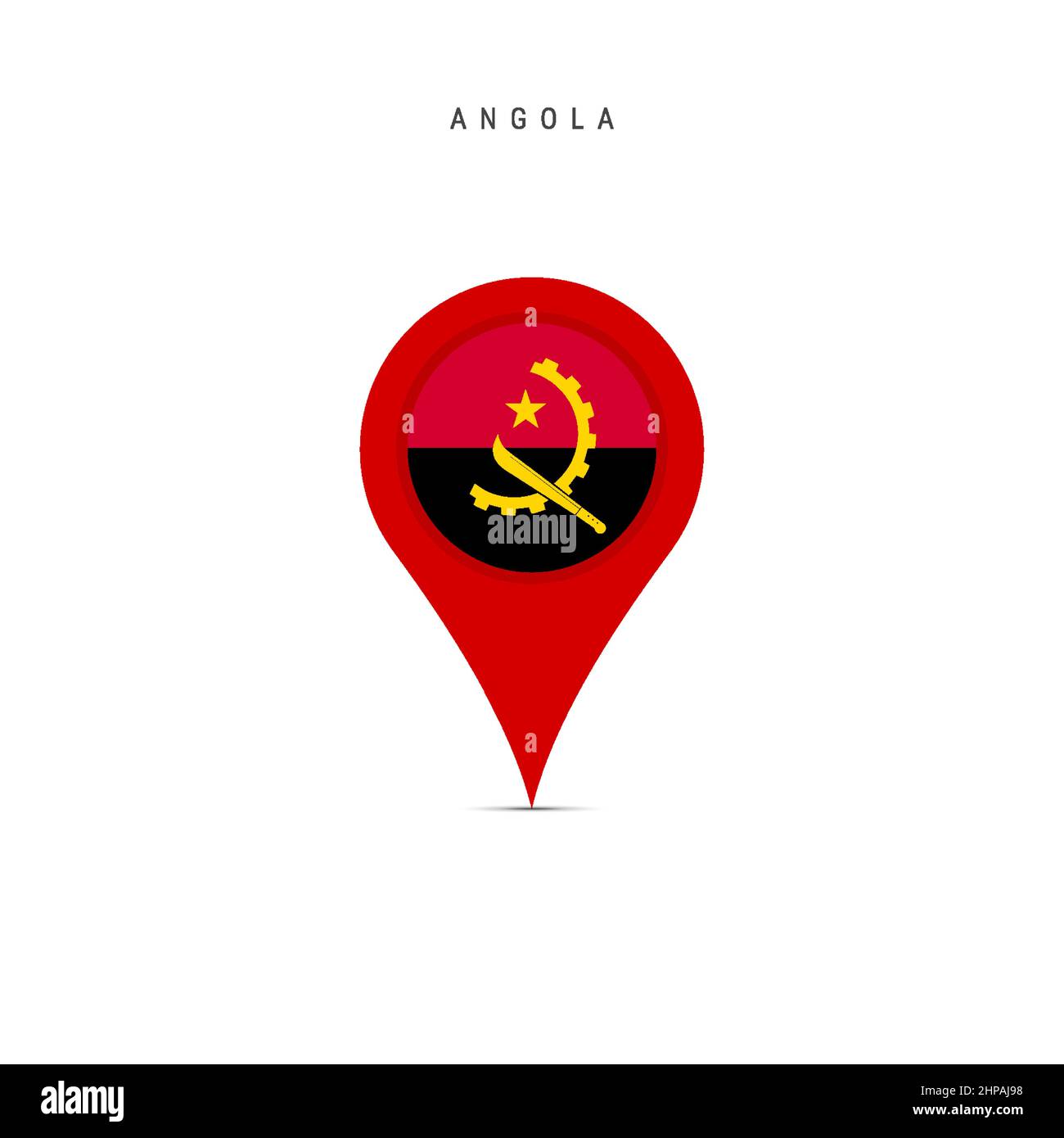 Marcatore mappa a goccia con bandiera di Angola. Flag angolano inserito nel pin della mappa di posizione. Illustrazione vettoriale piatta isolata su sfondo bianco. Illustrazione Vettoriale