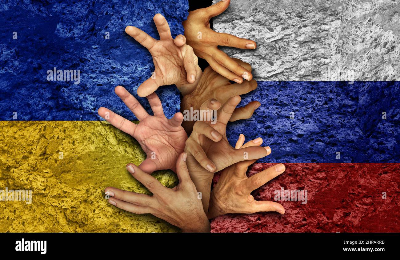 Crisi di pace russa e Ucraina come conflitto geopolitico scontro tra Ucraina e Russia come concetto di sicurezza europea a causa della politica. Foto Stock