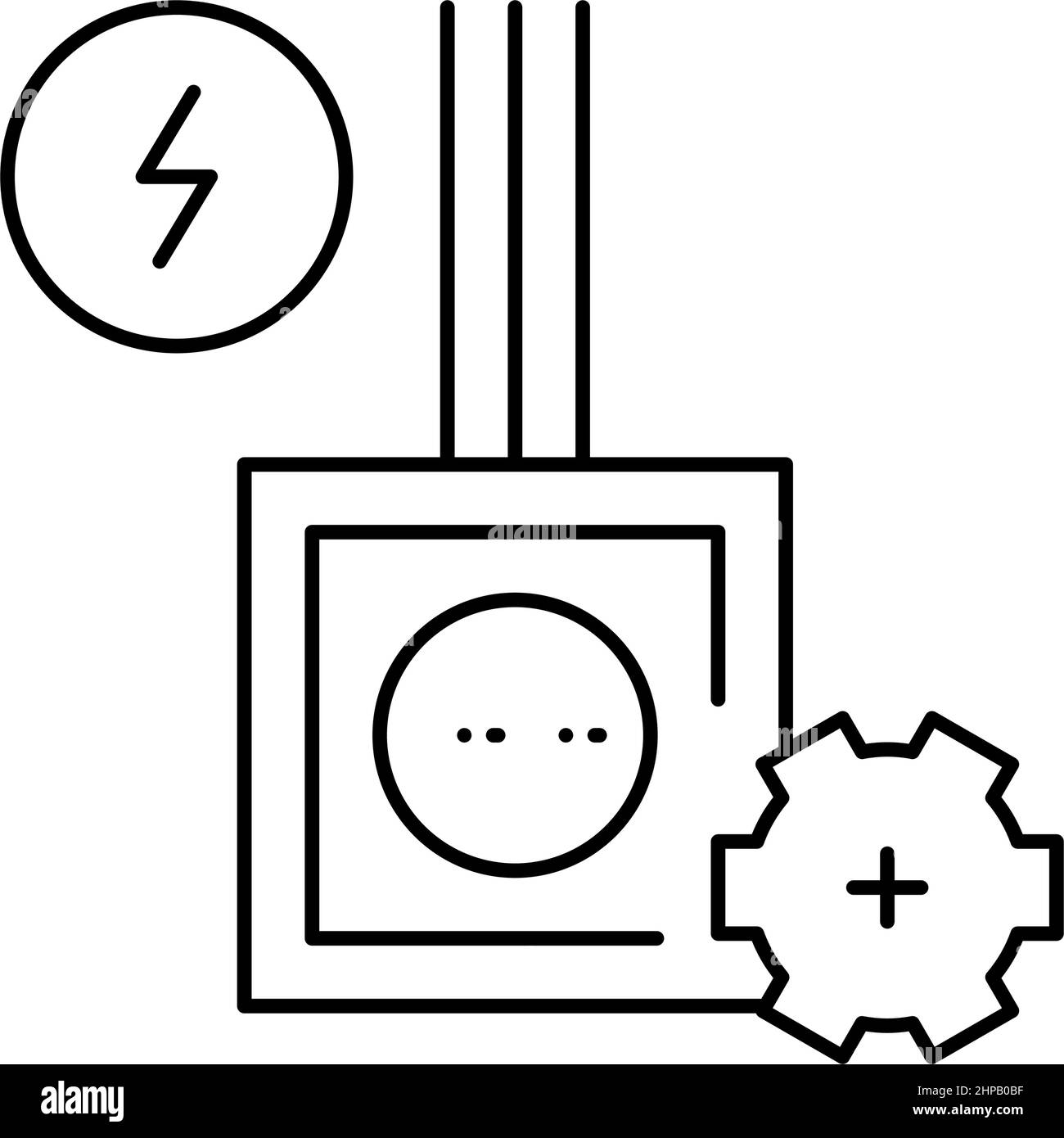 immagine vettoriale dell'icona della linea di installazione del socket Illustrazione Vettoriale