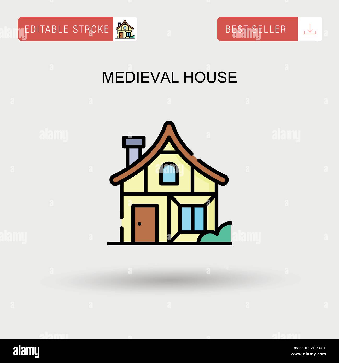 Casa medievale semplice icona vettoriale. Illustrazione Vettoriale