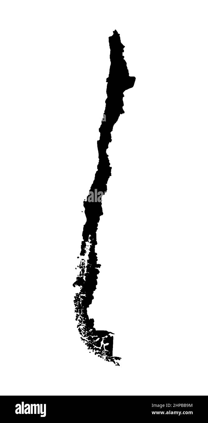 Silhouette mappa nera del paese sudamericano del Cile Foto Stock