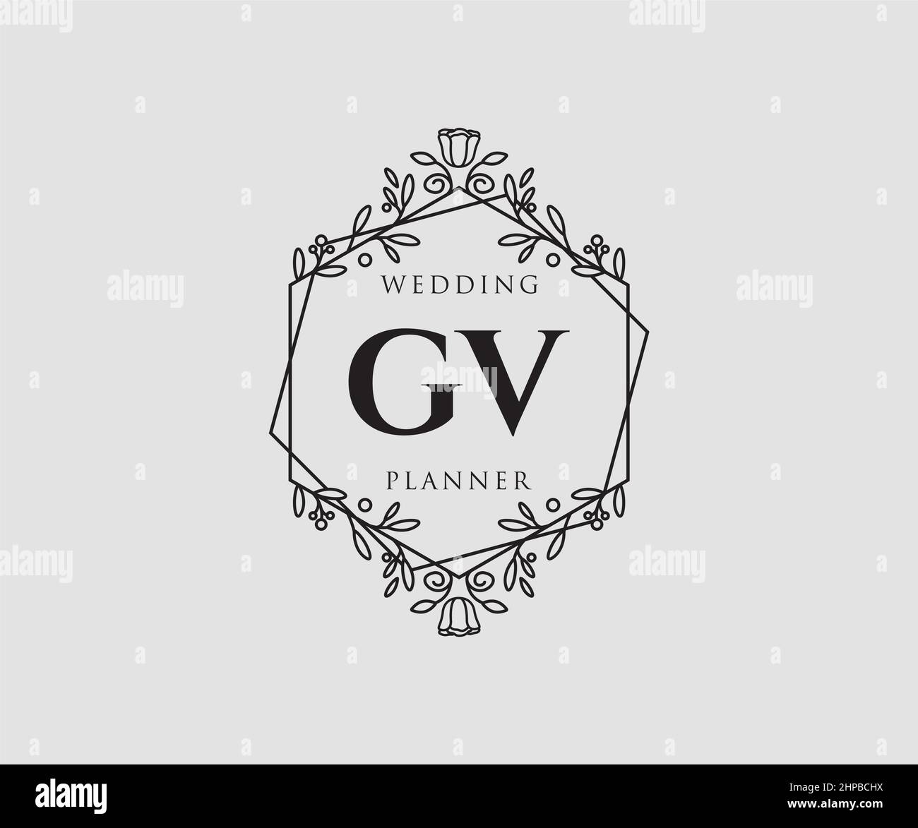 GV iniziali lettera Wedding monogramma collezione loghi, disegnati a mano moderni minimalistici e modelli floreali per carte di invito, Salva la data, elegante Illustrazione Vettoriale