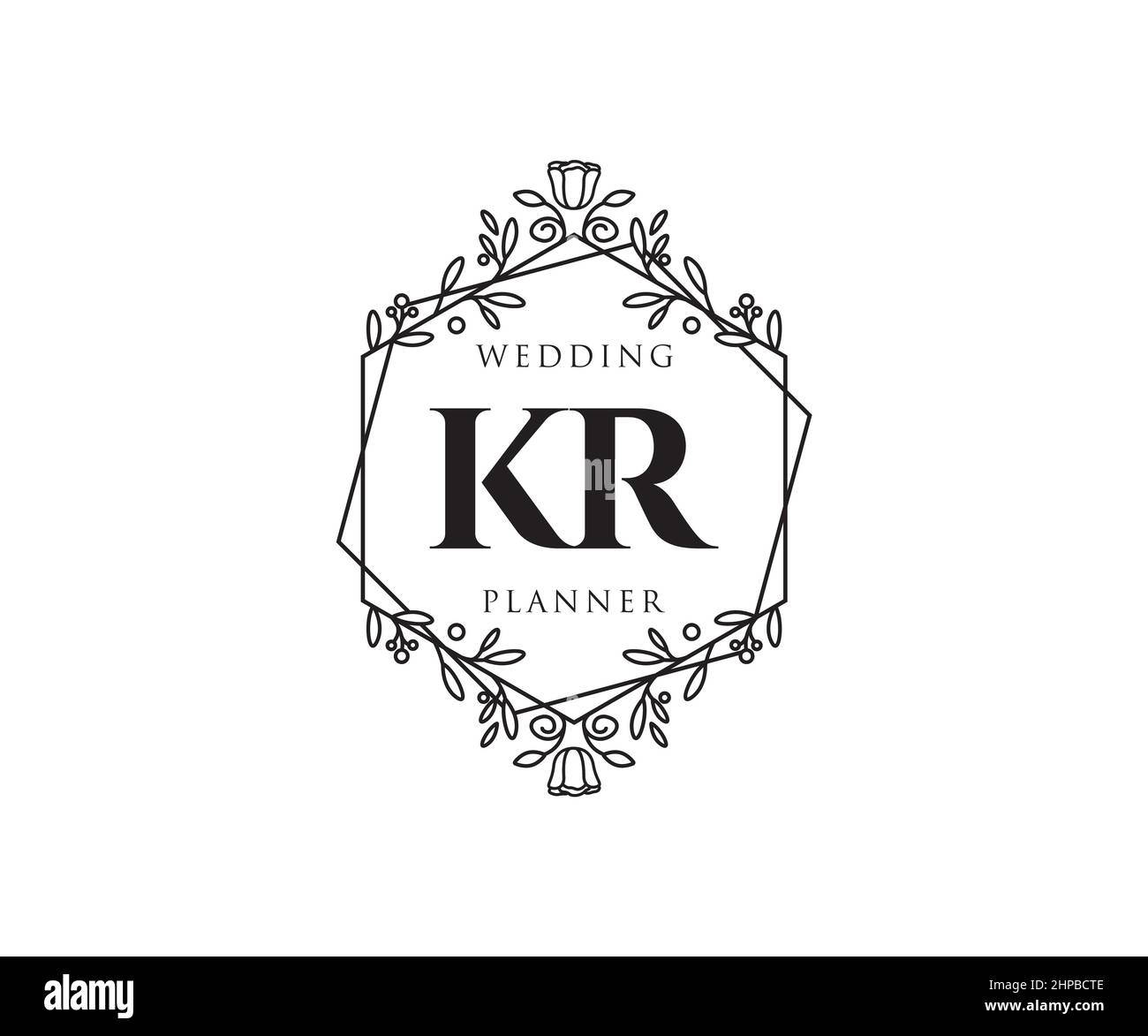 KR iniziali lettera Wedding monogramma collezione loghi, disegnati a mano moderni minimalistici e modelli floreali per carte di invito, Salva la data, elegante Illustrazione Vettoriale