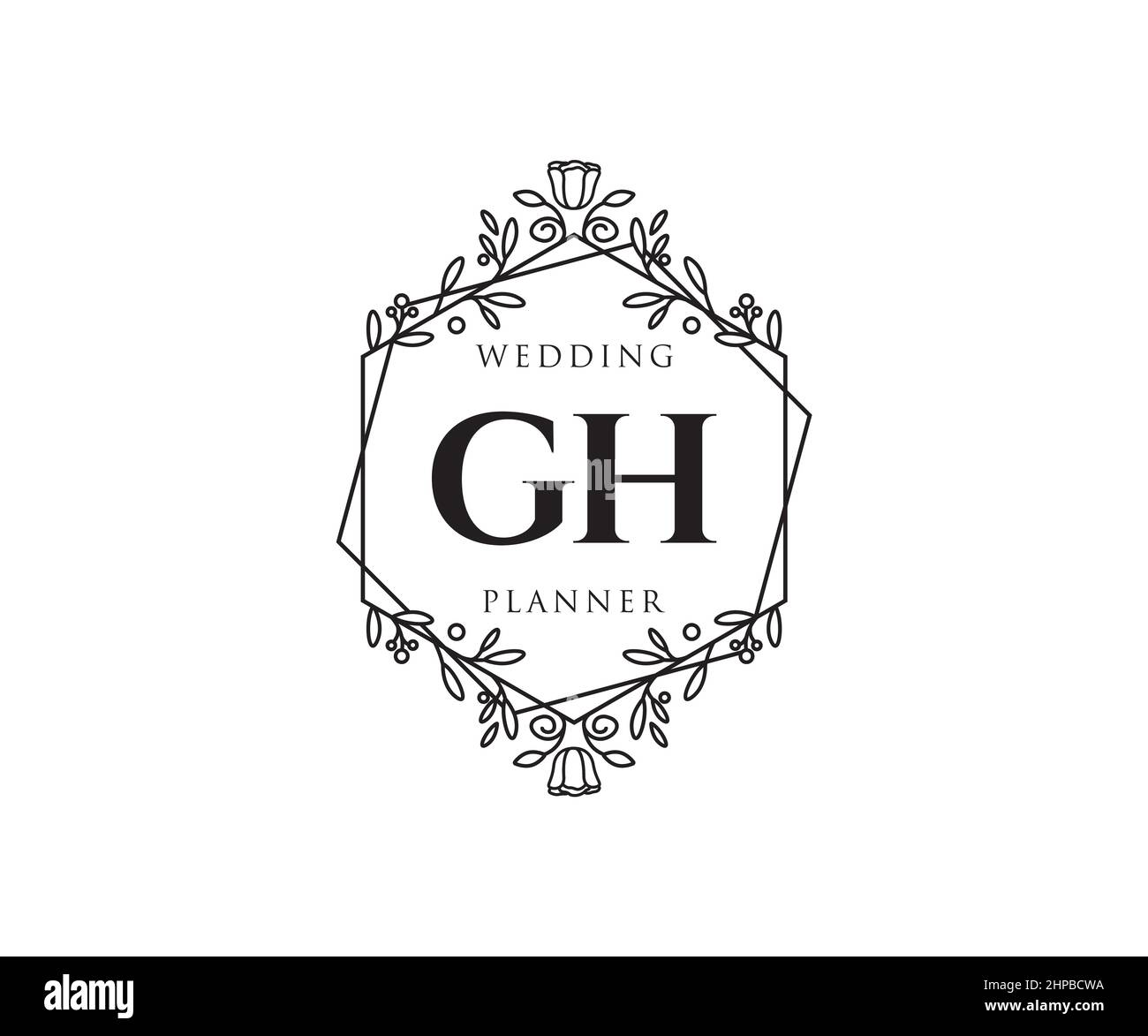 GH iniziali lettera matrimonio monogramma collezione loghi, modelli moderni minimalisti e floreali disegnati a mano per carte di invito, Salva la data, elegante Illustrazione Vettoriale