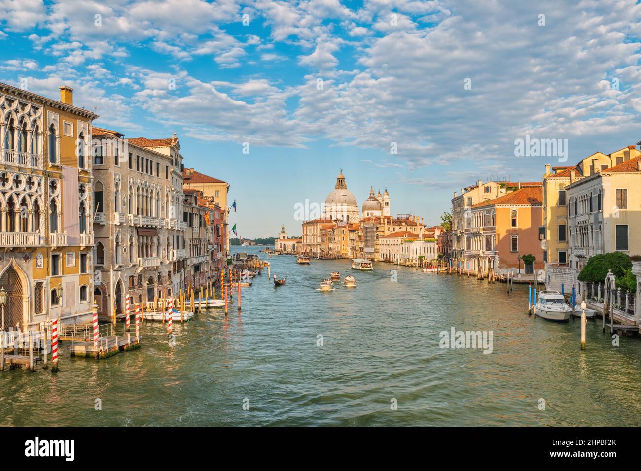 Venezia Italia, skyline della città al Canal Grande di Venezia e Basilica di Santa Maria della Salute, Veneto Italia Foto Stock