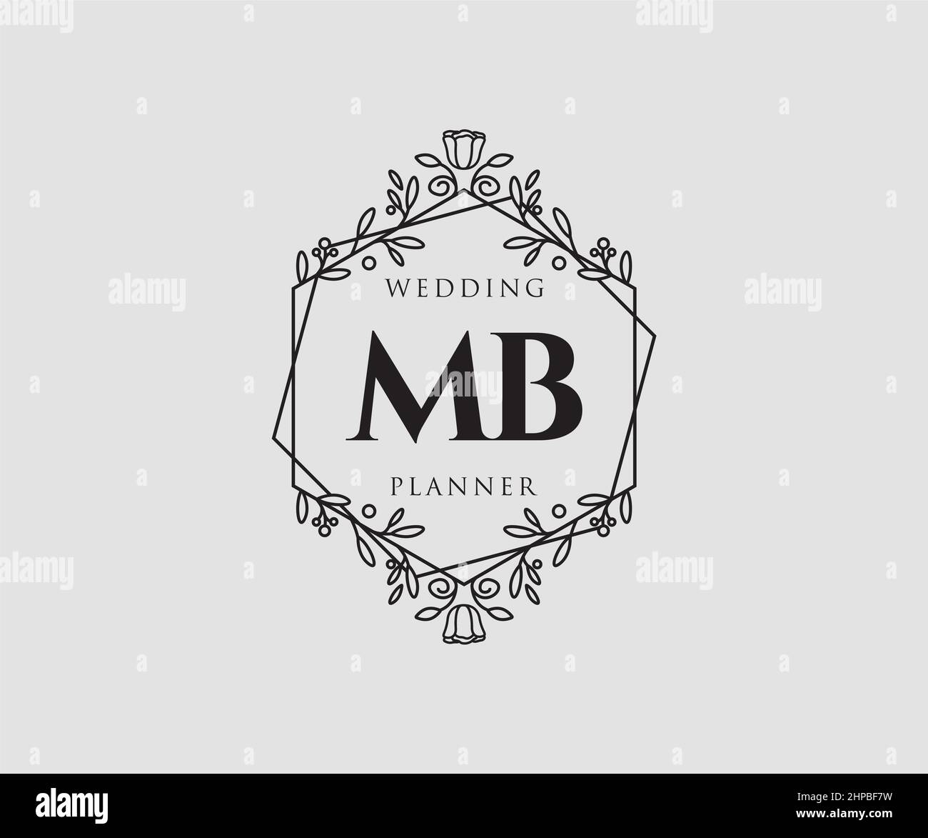 MB iniziali lettera matrimonio monogramma collezione loghi, disegnati a mano moderni minimalistici e modelli floreali per carte di invito, Salva la data, elegante Illustrazione Vettoriale