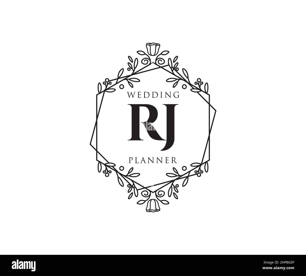 RJ iniziali lettera matrimonio monogramma collezione loghi, disegnati a mano moderni minimalistici e modelli floreali per carte di invito, Salva la data, elegante Illustrazione Vettoriale