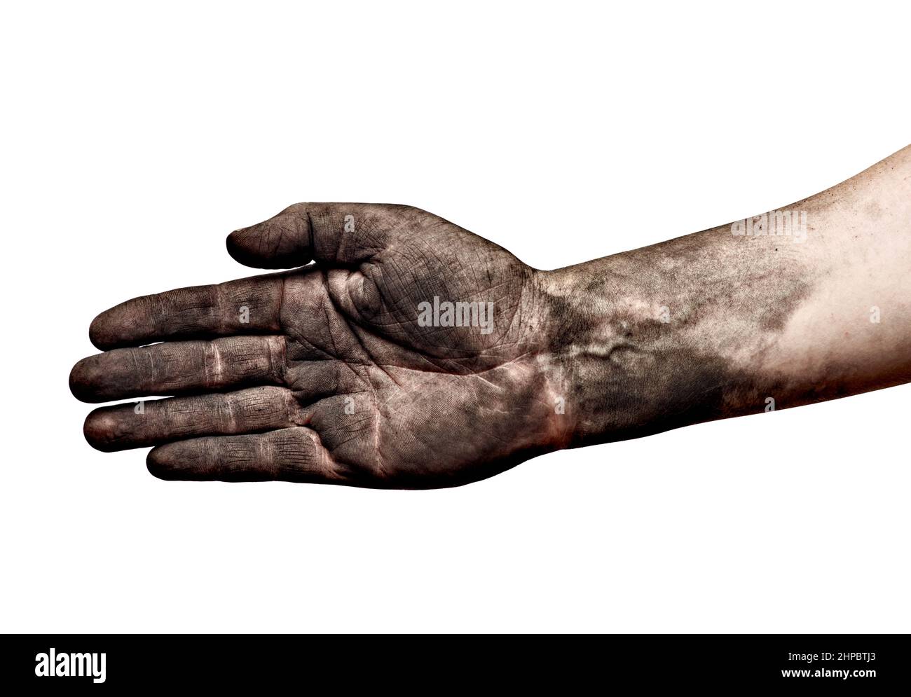 mano handshake accordo affare carbone sporco braccio lavoratore Foto Stock