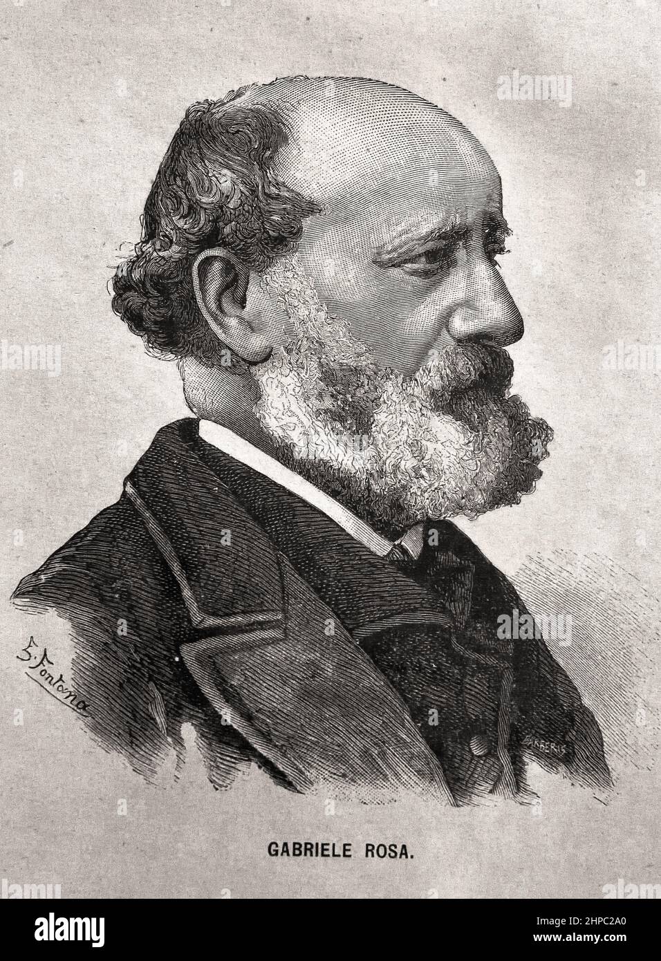 Gabriele Rosa 1812-1897 fu patriota e scrittore italiano . Movimento politico democratico Mazzini ( Giuseppe Mazzini 1805 – 1872 ) italiano, politico, giornalista, attivista, ( unificazione e creazione del Regno d'Italia.) Foto Stock