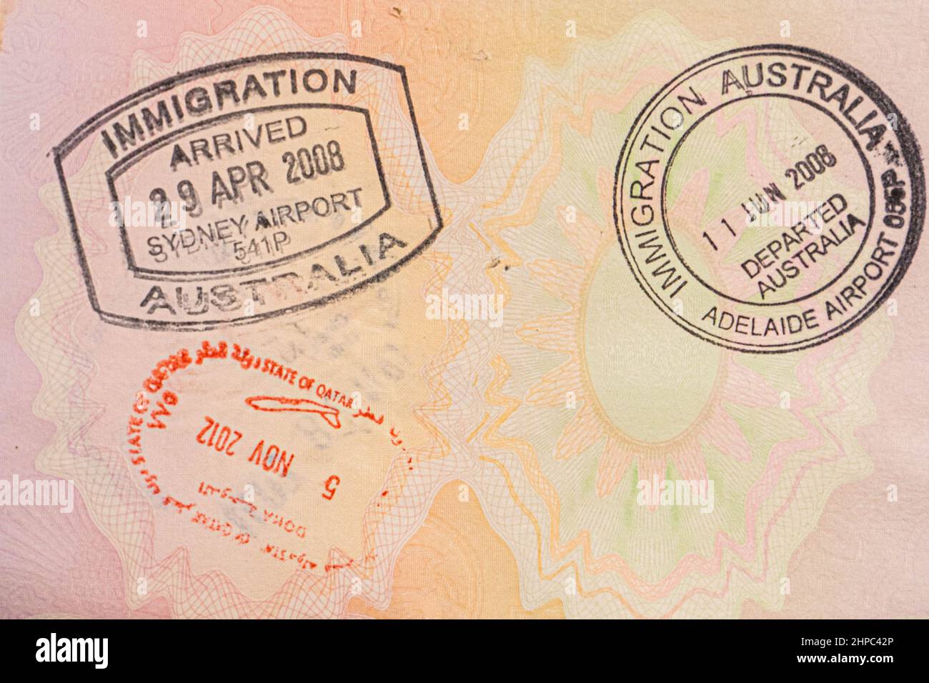 20 febbraio 2022. Australia francobolli immigrazione sul passaporto britannico Foto Stock