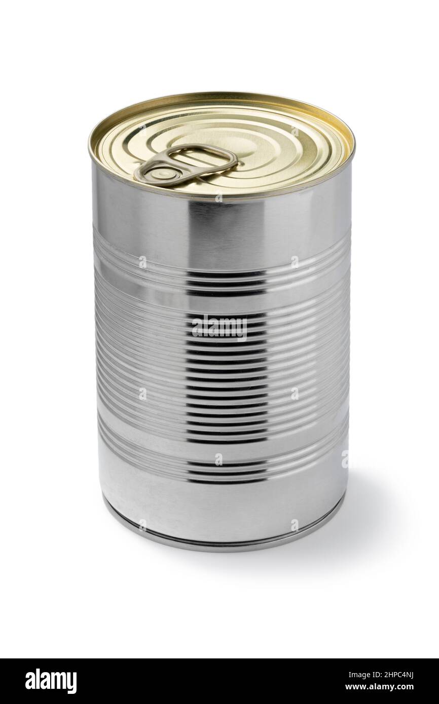 Singolo cibo chiuso può isolato su sfondo bianco da vicino Foto Stock