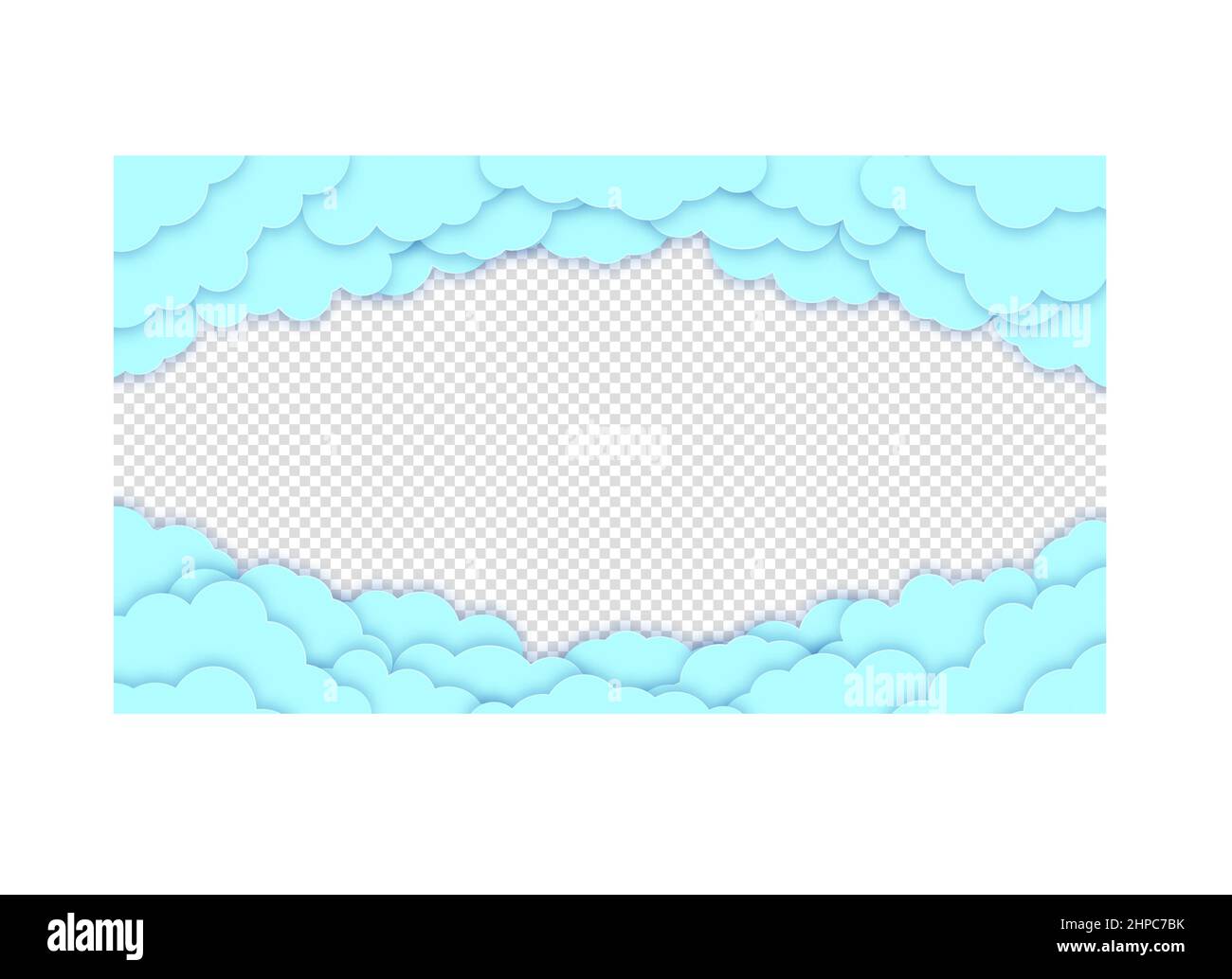 Biglietto di auguri per buon San Valentino. Nuvole o nuvole blu su sfondo trasparente. Illustrazione vettoriale. Illustrazione Vettoriale