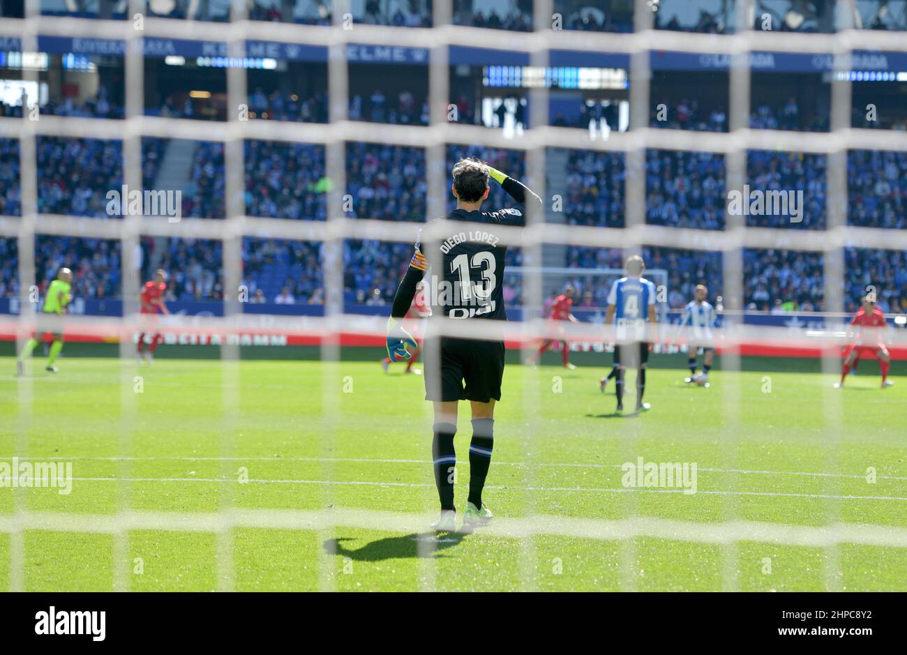 Barcelona,Spain.20 February,2022. Diego Lopez (13) di RCD Espanyol durante la partita spagnola la Liga tra RCD Espanyol e Sevilla FC al RCDE Stadium. Foto Stock