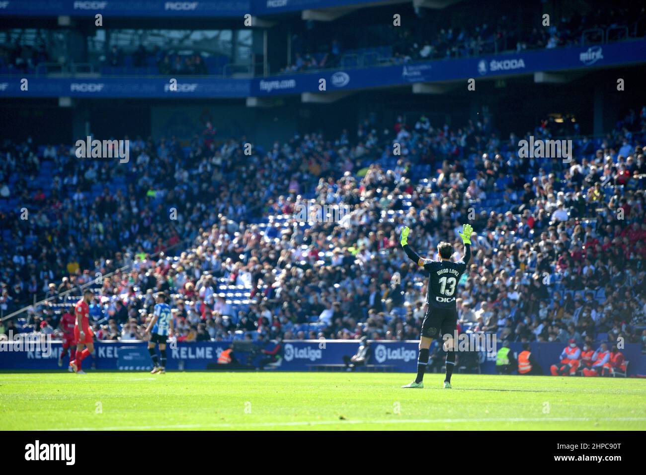 Barcelona,Spain.20 February,2022. Diego Lopez (13) di RCD Espanyol durante la partita spagnola la Liga tra RCD Espanyol e Sevilla FC al RCDE Stadium. Foto Stock