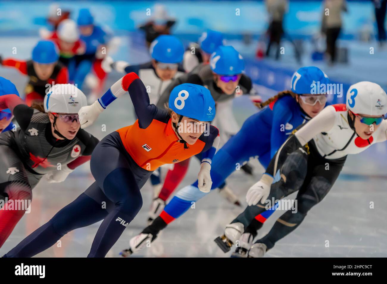 19 febbraio 2022, Pechino, Hebei, Cina: Gabriel ODOR (AUT) compete nell'evento Womens Speed Skating Mass Start durante le Olimpiadi invernali di Pechino 2022 a Pechino, Hebei, Cina. (Credit Image: © Walter G. Arce Sr./ZUMA Press Wire) Foto Stock