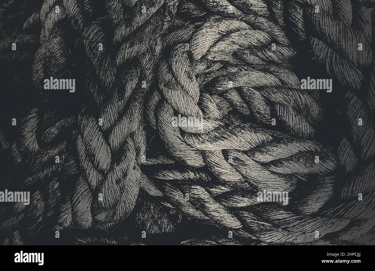 Sfondo a gradiente in metallo nero di lusso con corda intrecciata in difficoltà, struttura del cavo. Illustrazione vettoriale Illustrazione Vettoriale