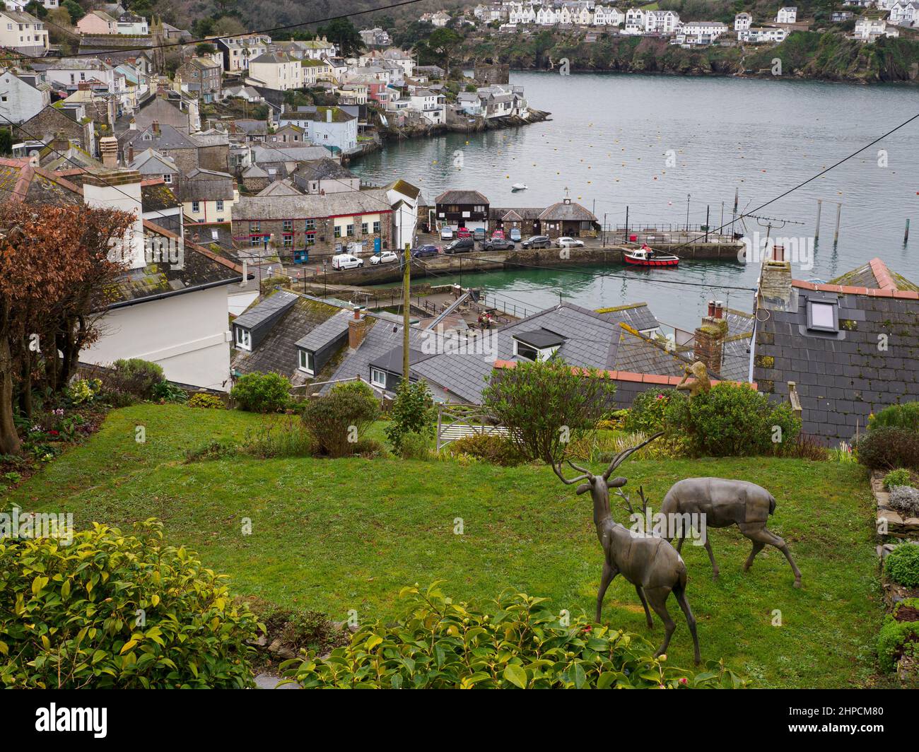 Vista su Polruan, Cornovaglia, Regno Unito Foto Stock