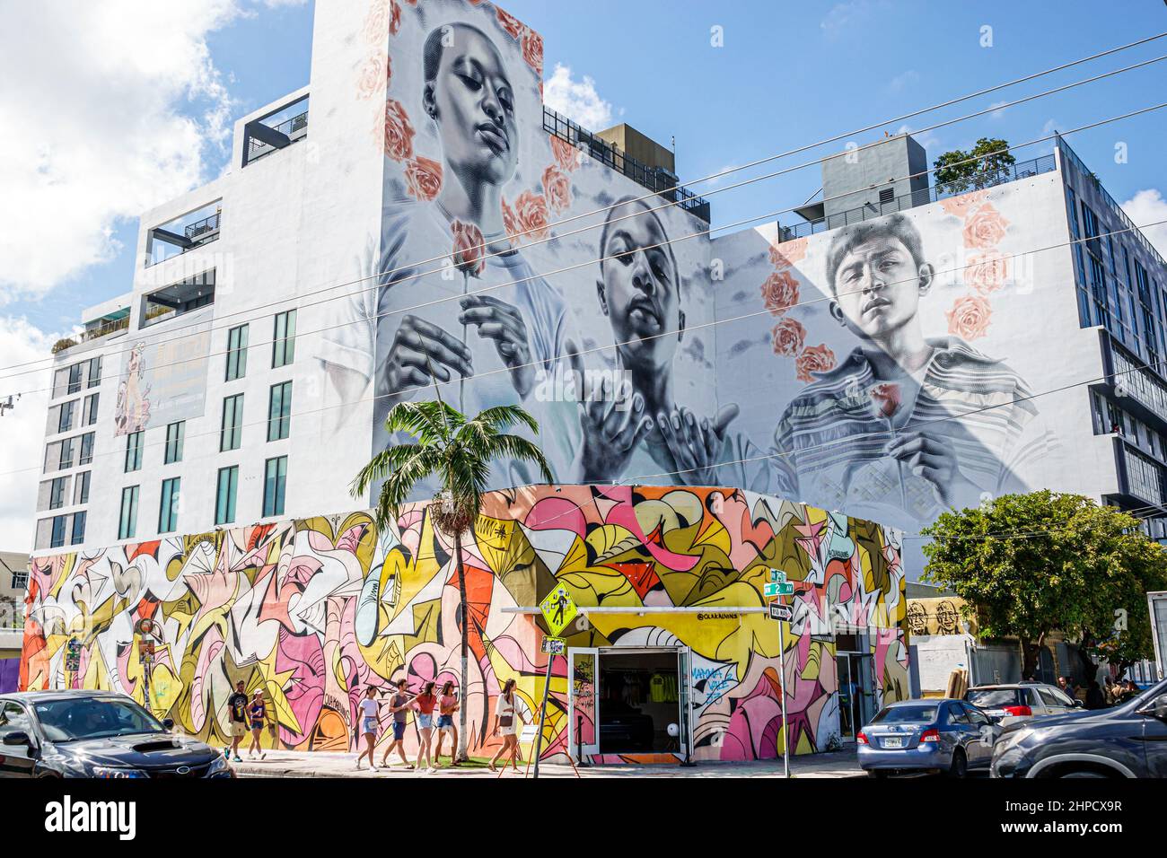 Miami, Florida, Wynwood Art District, edificio con murales Foto Stock