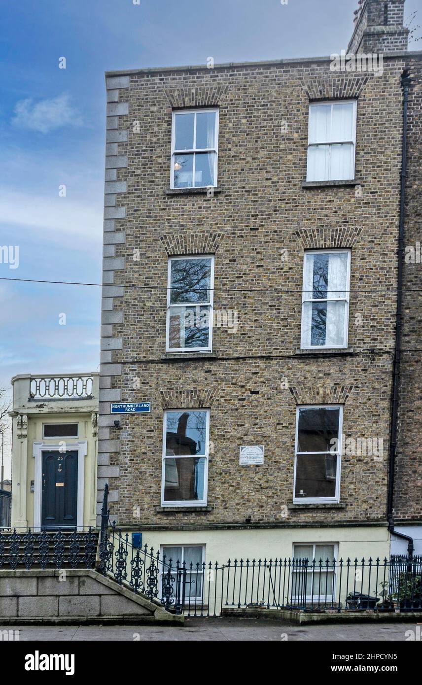 25 Northumberland Road, Dublino, Irlanda. Qui in1916 un piccolo gruppo di volontari irlandesi ha inflitto pesanti vittime alle truppe degli Sherwood Foresters. Foto Stock