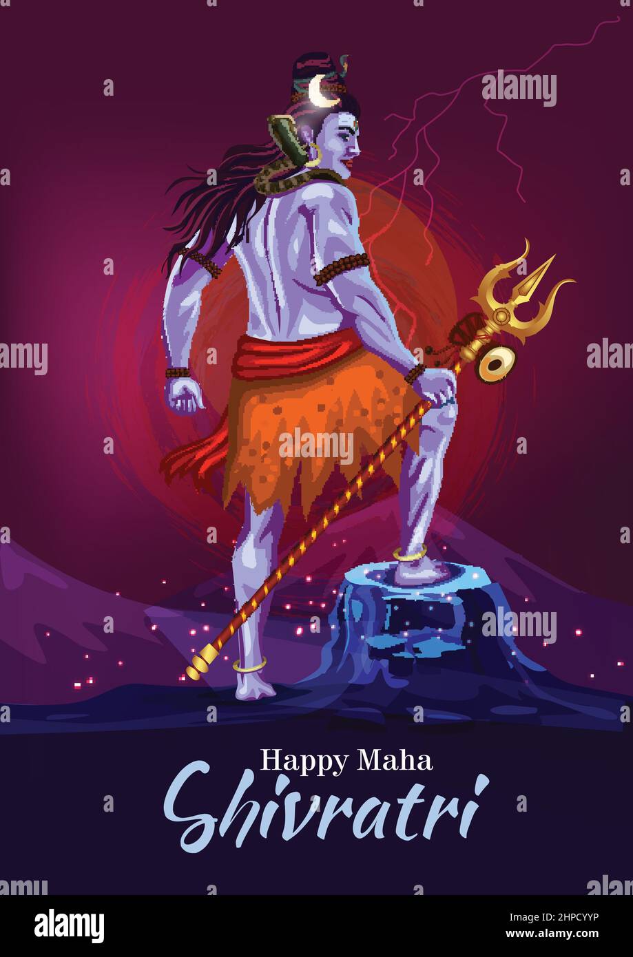 Lord Shiva posizione posteriore, Dio indiano con felice Maha Shivratri o Mahashivratri. Disegno vettoriale. Illustrazione Vettoriale
