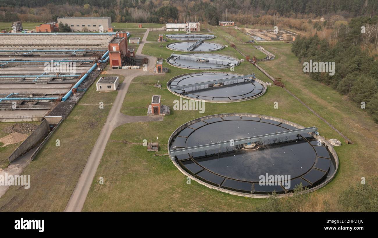 Impianto di trattamento delle acque reflue Vista aerea del processo di decontaminazione Sewage Foto Stock