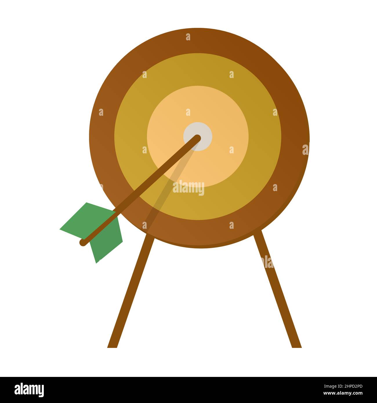 Bersaglio su treppiede in legno con freccia in centesimo. Impostazione degli obiettivi. Obiettivo intelligente. Concetto di target aziendale. Successo, successo. Illustrazione vettoriale, stile piatto Illustrazione Vettoriale