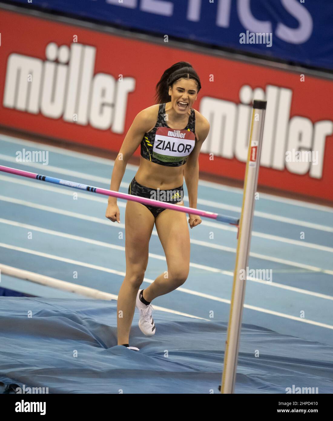 Laura Zialor gareggia nel salto femminile al Muller Indoor Grand Prix, World Indoor Tour Gold, Utilita Arena Birmingham UK sabato 19th Foto Stock