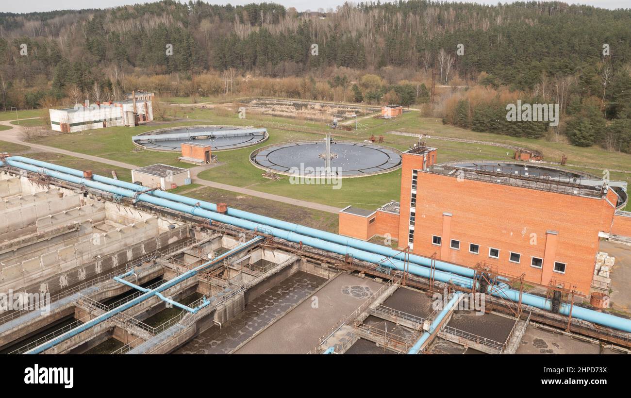 Impianto di trattamento delle acque reflue Vista aerea del processo di decontaminazione Sewage Foto Stock