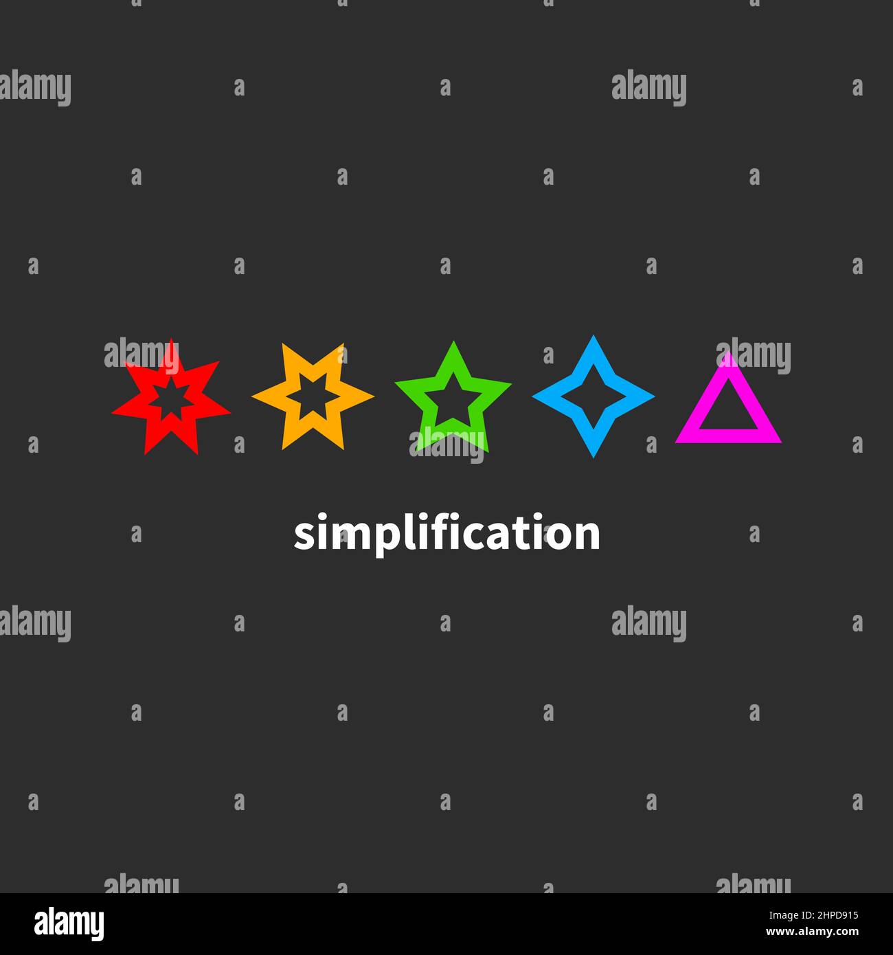 Semplificazione, icona di trasformazione. Logo aziendale, forme geometriche, metafora per un pensiero efficace Illustrazione Vettoriale