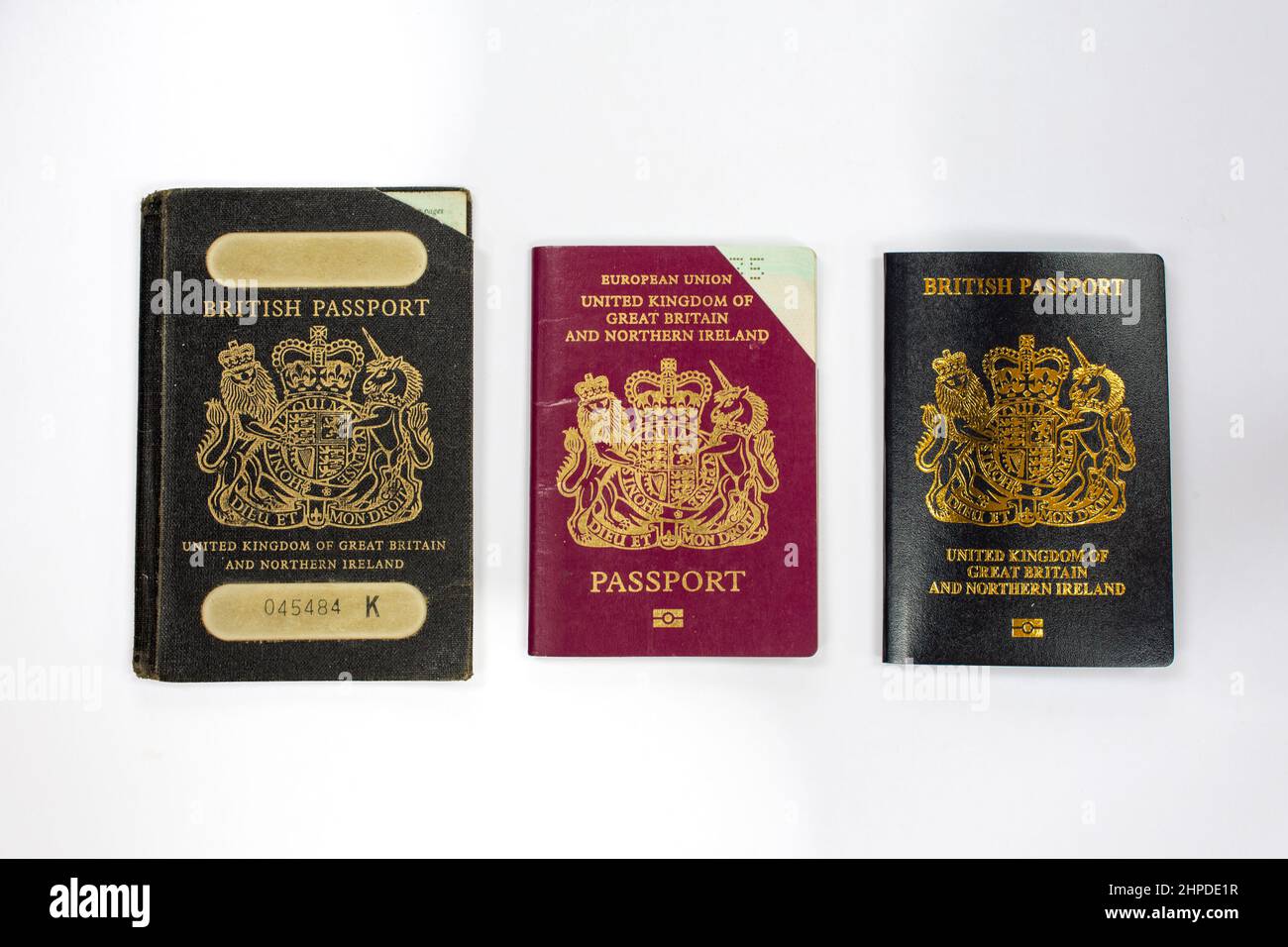 Passaporti inglesi vecchi e nuovi. Foto Stock