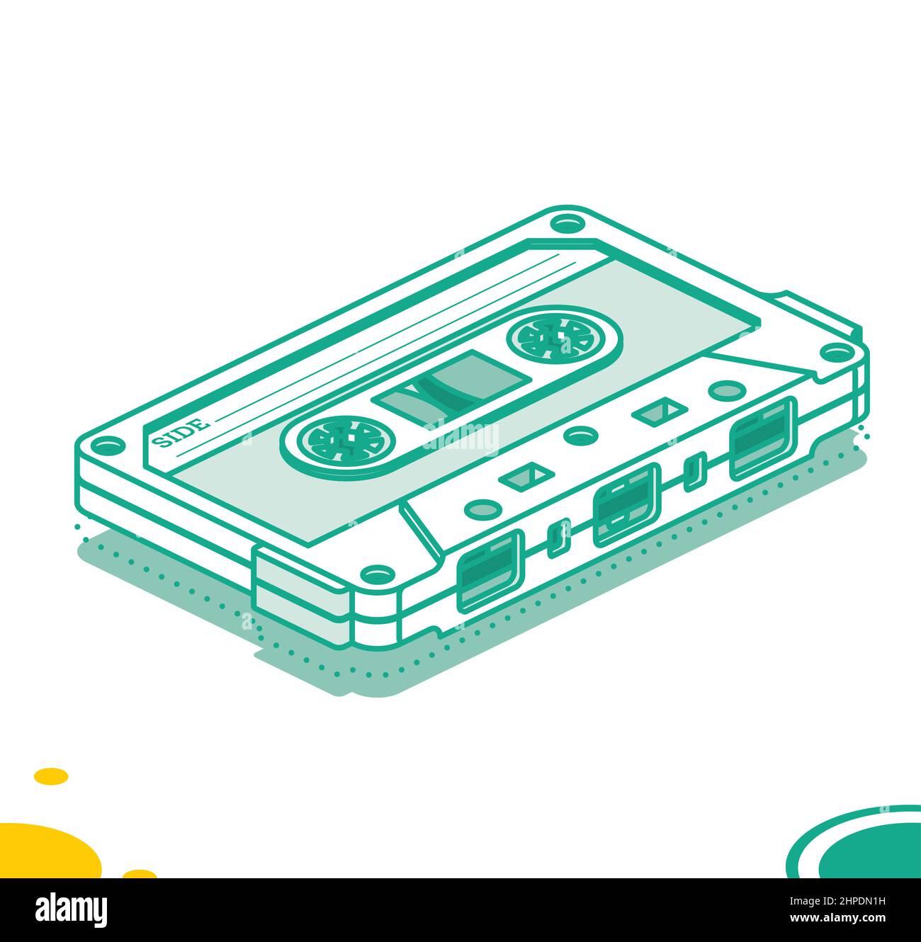 Nastro per cassette retro audio. Concetto di musica isometrica. Dispositivo retro da 80s e 90s isolato su bianco. Illustrazione vettoriale. Illustrazione Vettoriale