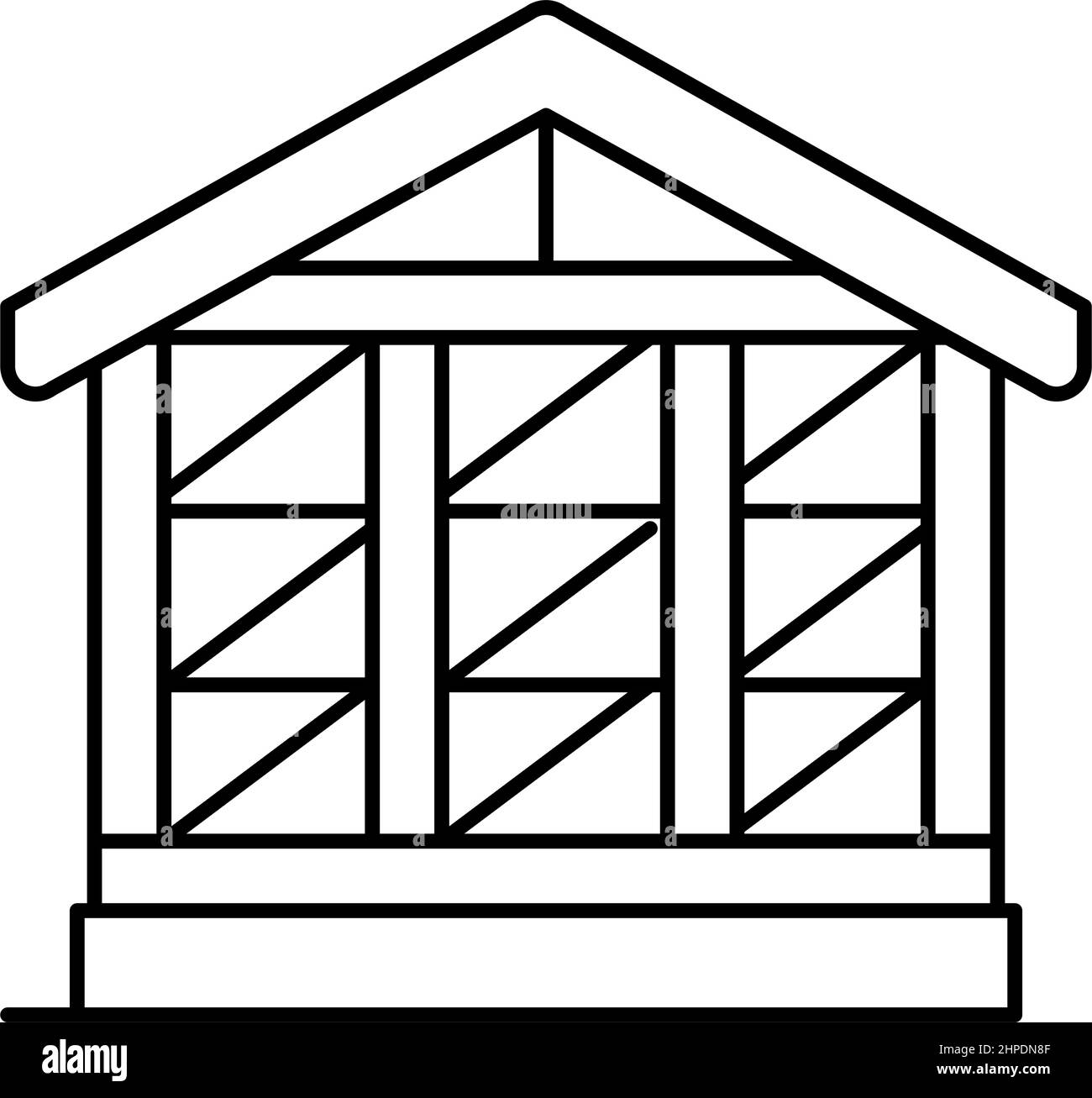 immagine vettoriale dell'icona della linea di costruzione del telaio in legno Illustrazione Vettoriale