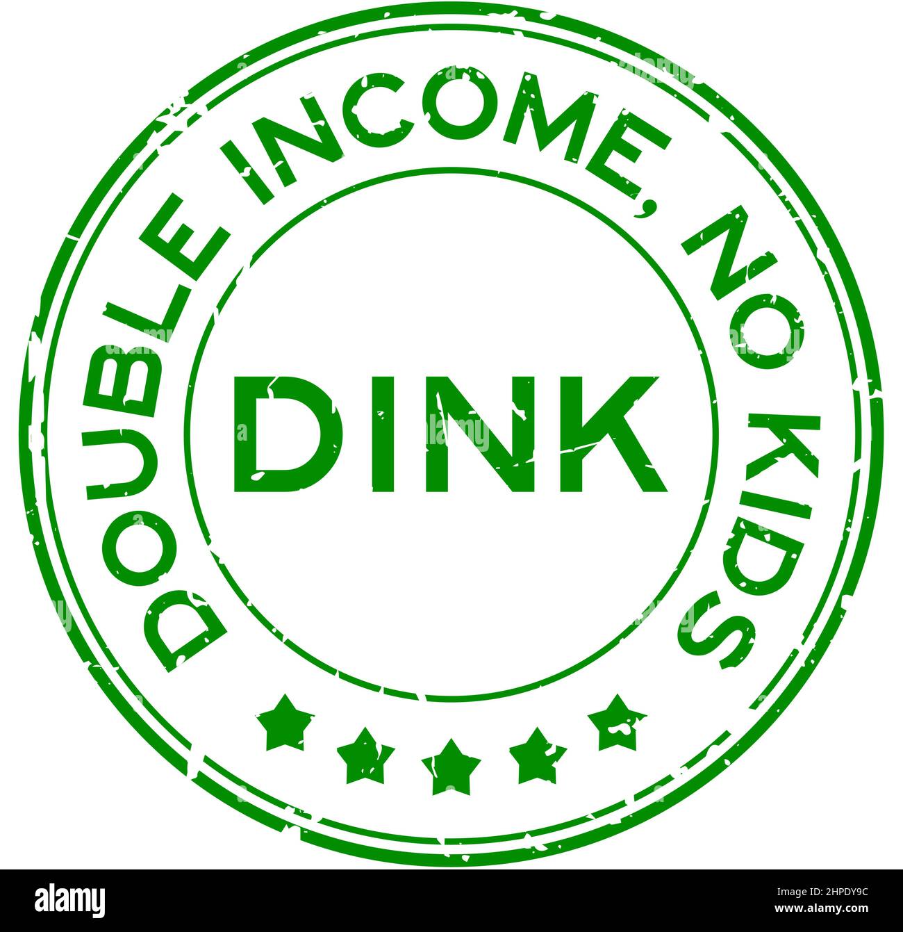 Grunge verde DINK doppio reddito non bambini parola rotondo sigillo di gomma timbro su sfondo bianco Illustrazione Vettoriale