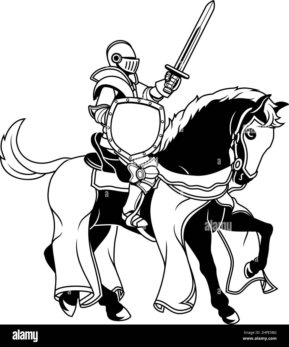 Cavaliere in armatura Guerriero su cavallo medievale Joust Illustrazione Vettoriale