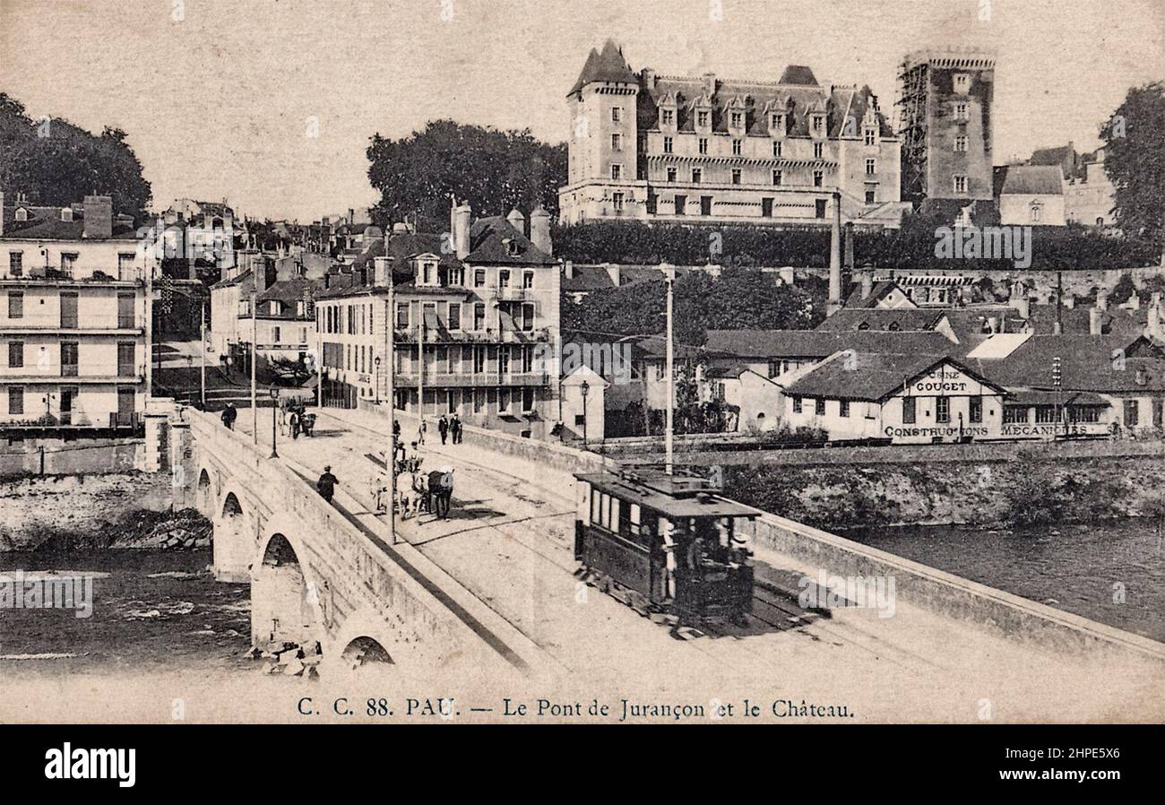 Le Pont de Jurancon et le Chateau - Pau, Francia Foto Stock