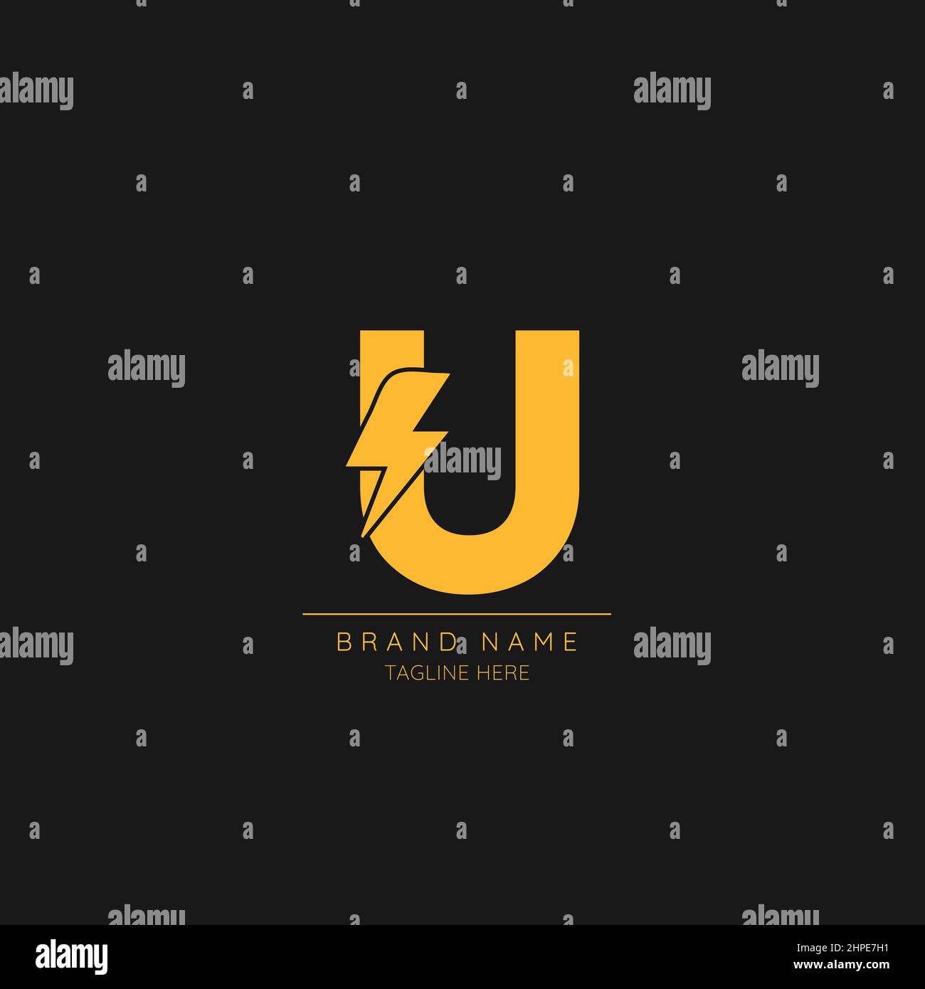 Lettera U iniziale con icona con logo Lightning Bolt. Illustrazione Vettoriale