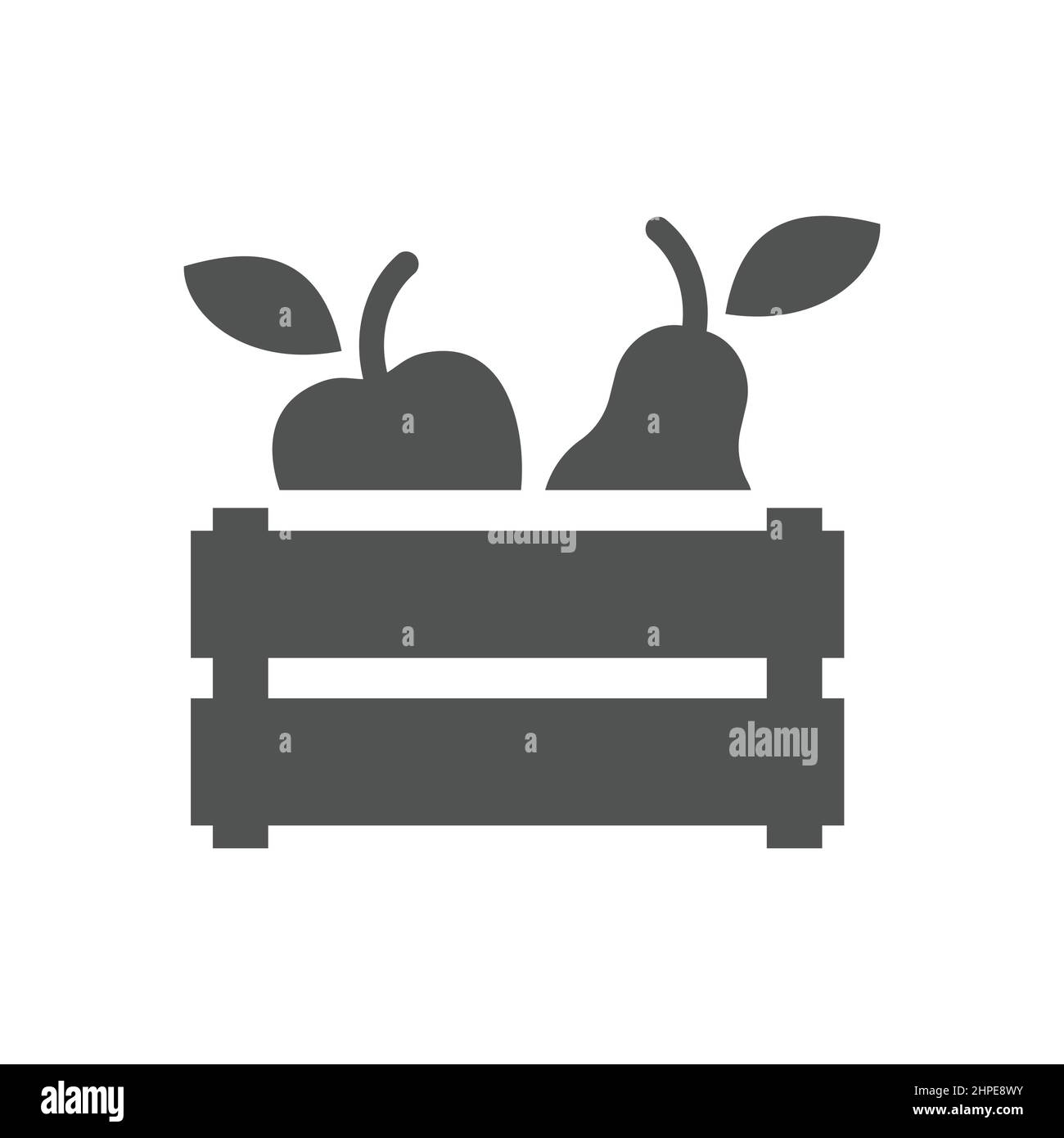 Crata di frutta, fattoria bio cibo nero icona. Simbolo riempito di mela e pera. Illustrazione Vettoriale