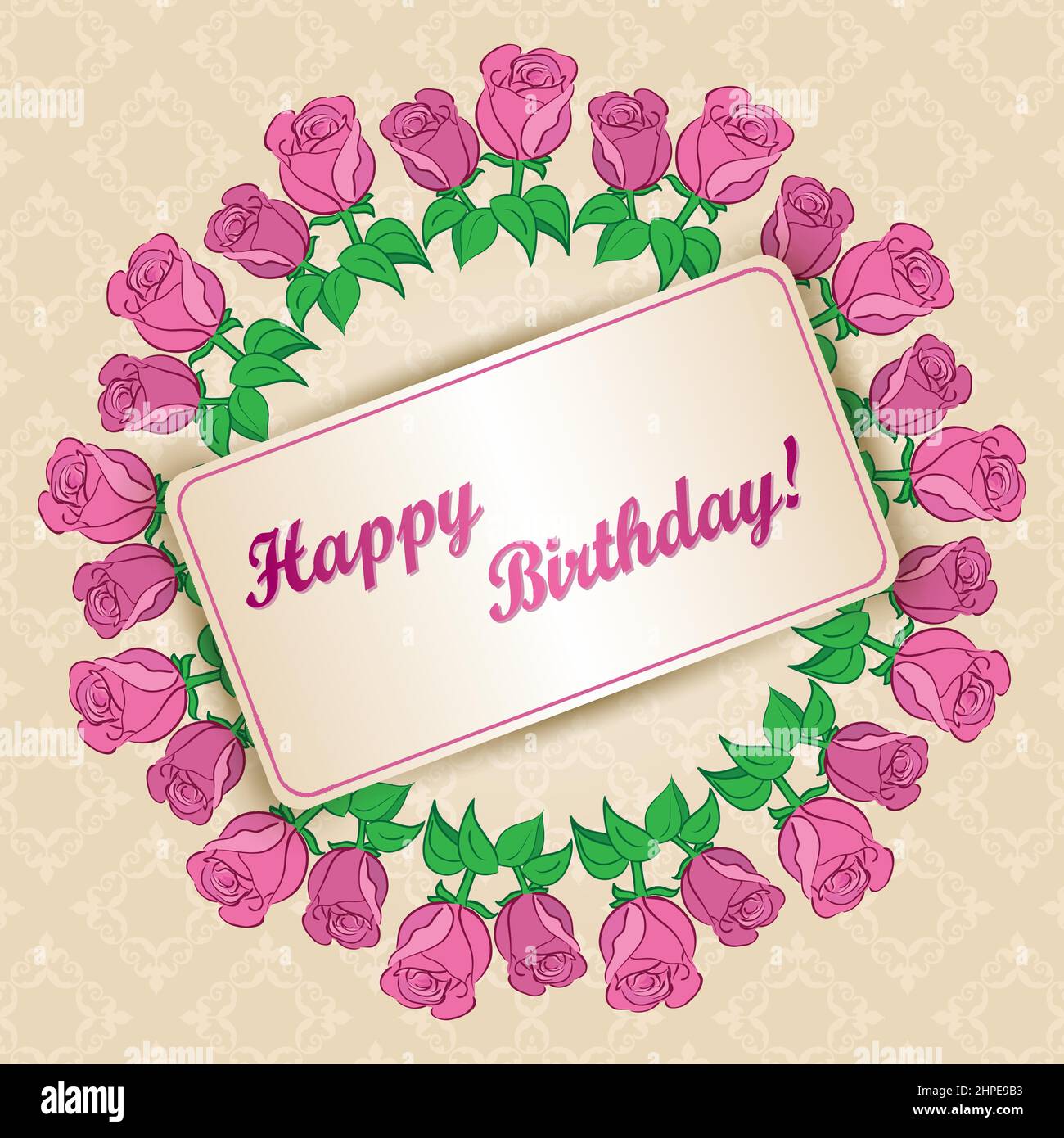 biglietto di auguri vettoriale con cornice di rose per il compleanno Illustrazione Vettoriale