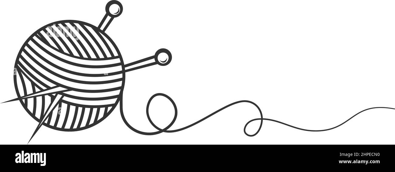 sfera di lana e aghi di maglia isolati su sfondo bianco, illustrazione vettoriale Illustrazione Vettoriale