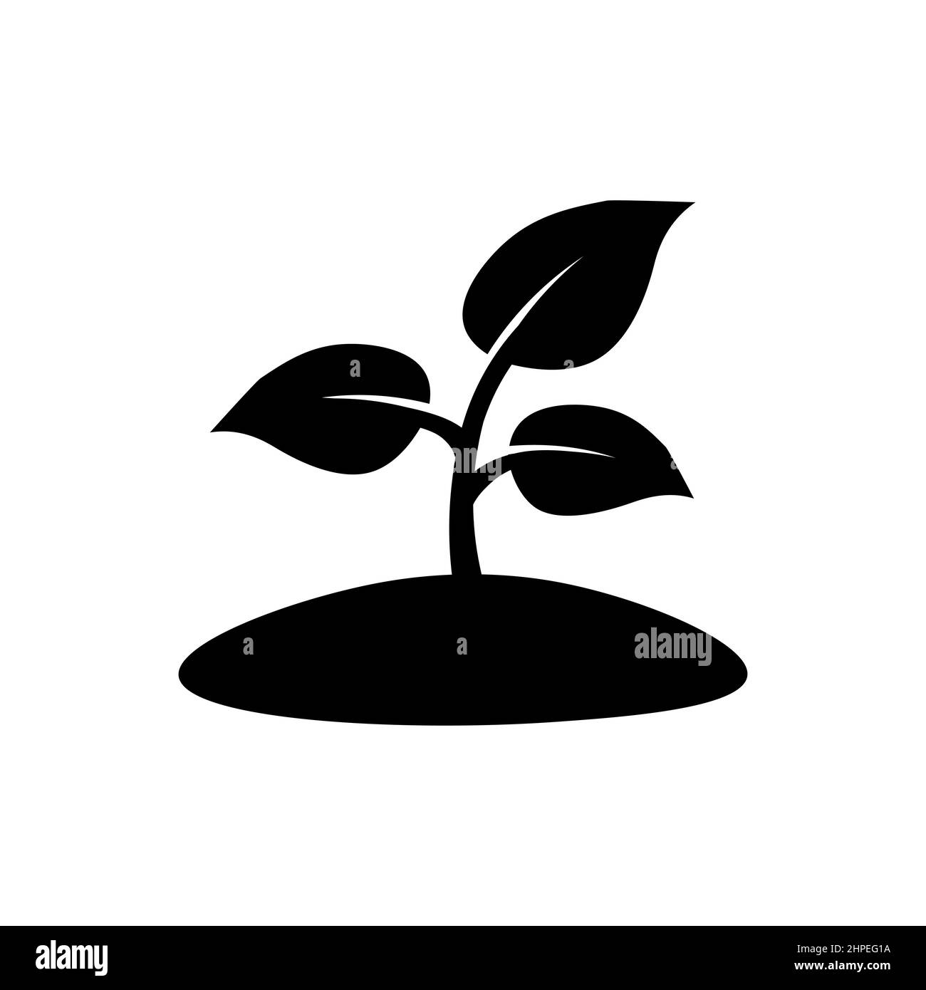 Icona di piantina in stile piatto. Foglia simbolo natura isolato su sfondo bianco. Semplice icona astratta della pianta in nero. Illustrazione vettoriale per il grafico des Illustrazione Vettoriale