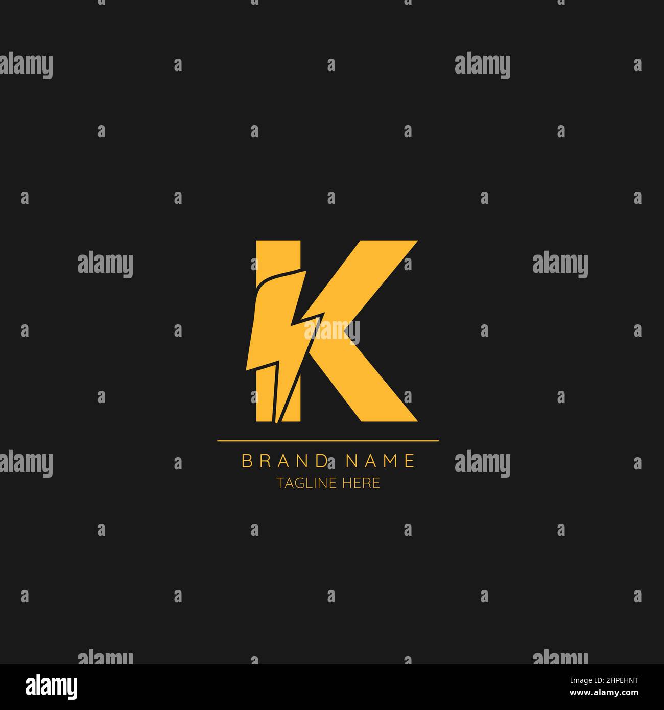 Lettera K iniziale con icona con logo Lightning Bolt. Illustrazione Vettoriale