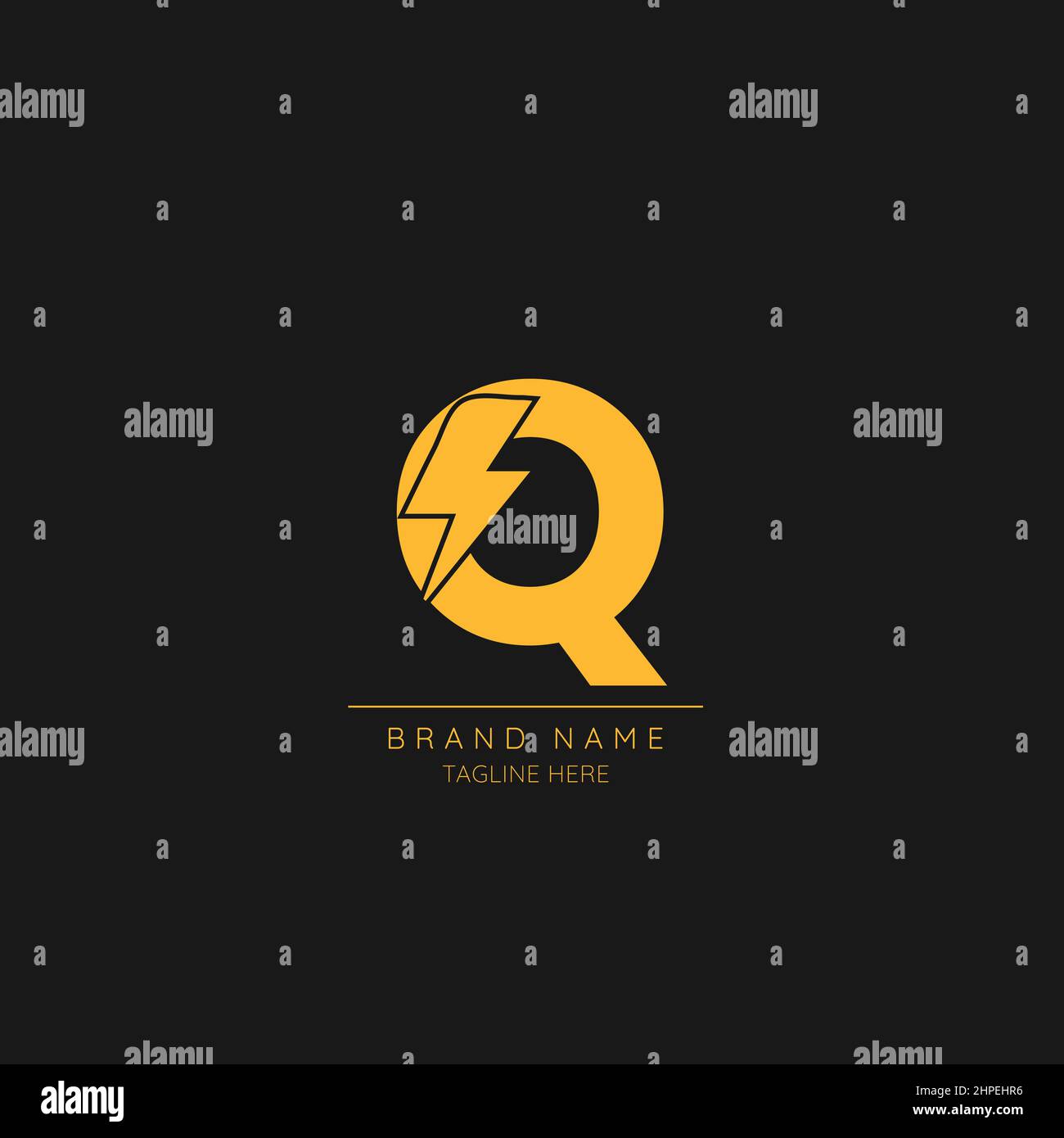 Lettera Q iniziale con icona con logo Lightning Bolt. Illustrazione Vettoriale