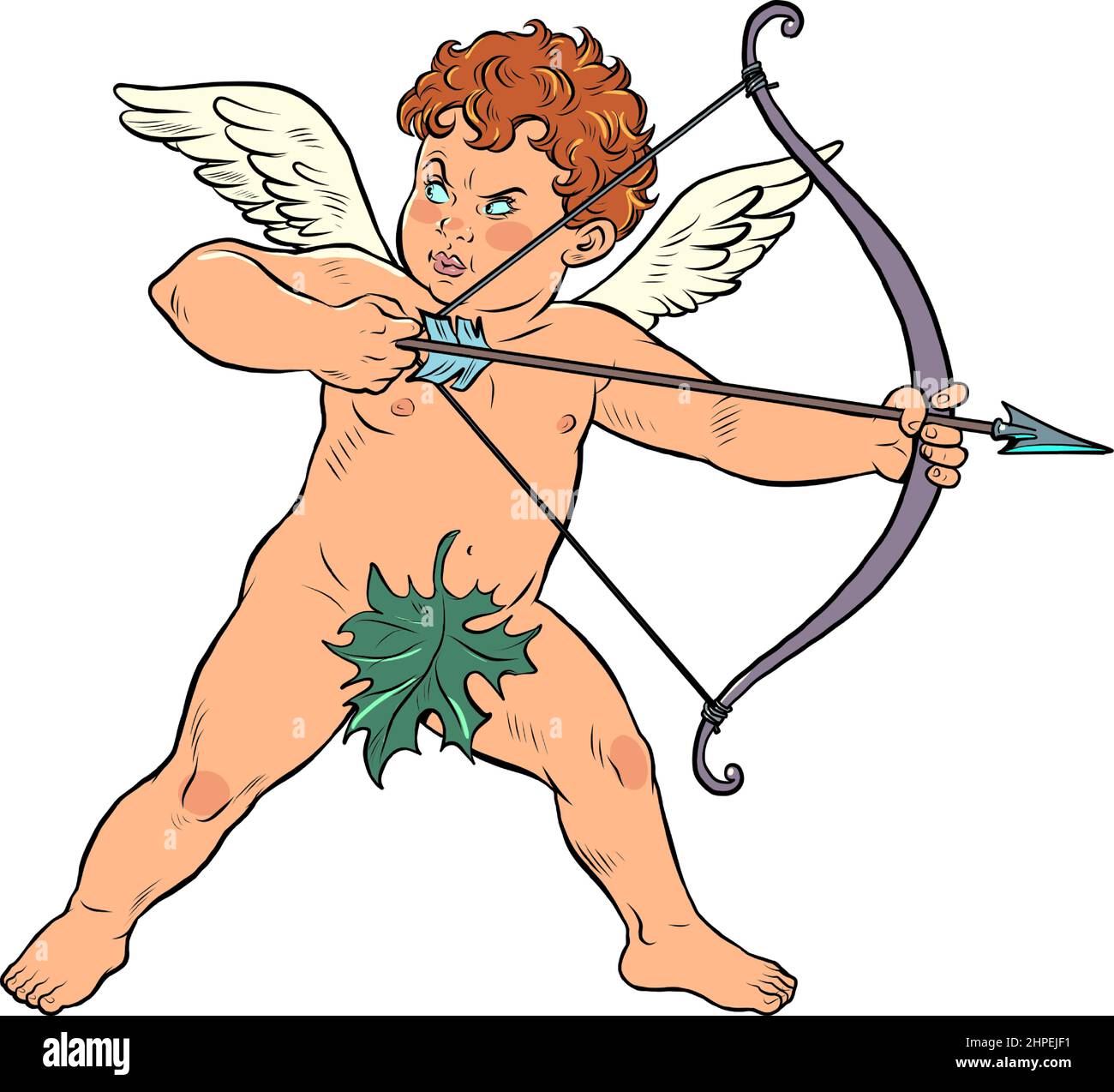 Baby angel Cupido con arco e freccia, un mitico carattere d'amore Illustrazione Vettoriale