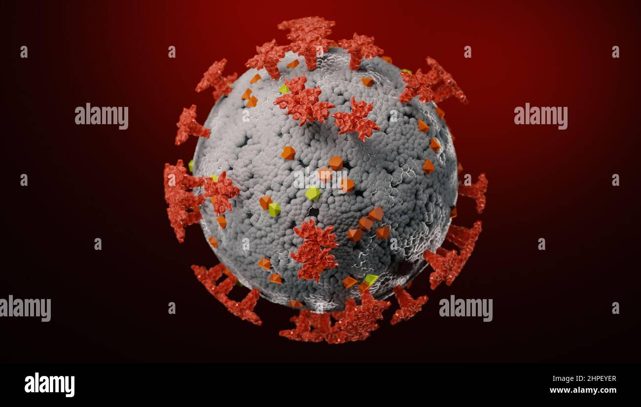 Modello dettagliato del virus del coronavirus. 3D rendering. Foto Stock