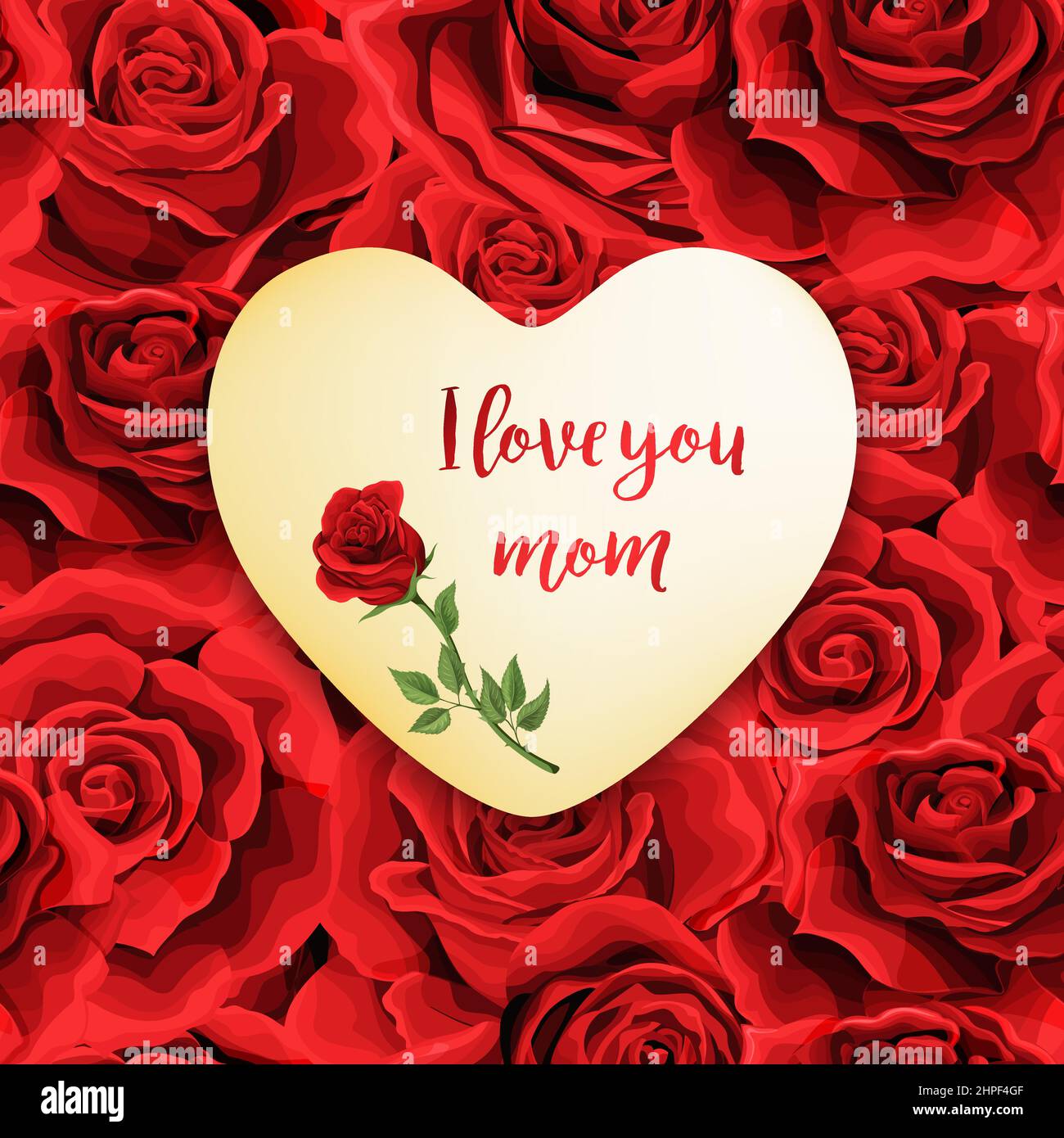 Vector Mothers giorno rose rosse cuore vintage lettering modello cartolina Illustrazione Vettoriale